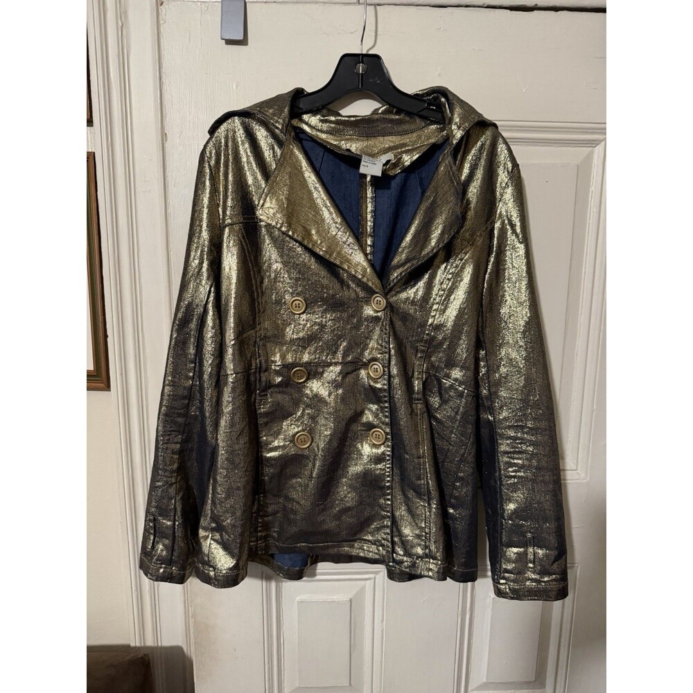 Wet Seal Metallic Gold Double Breasted Jacket Women’s Small Y2K Statement